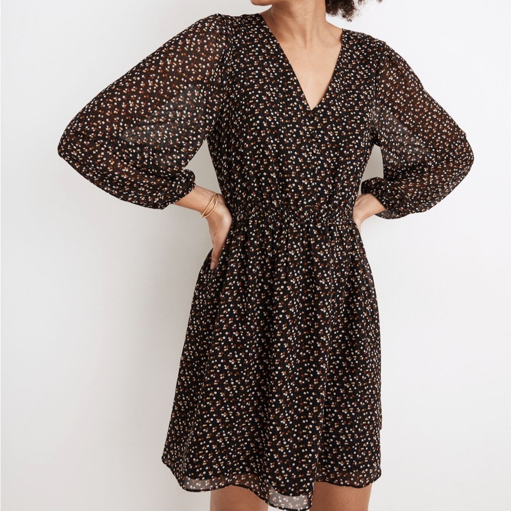 Madewell Black Multicolor Floral Long Sleeve Dress NWT